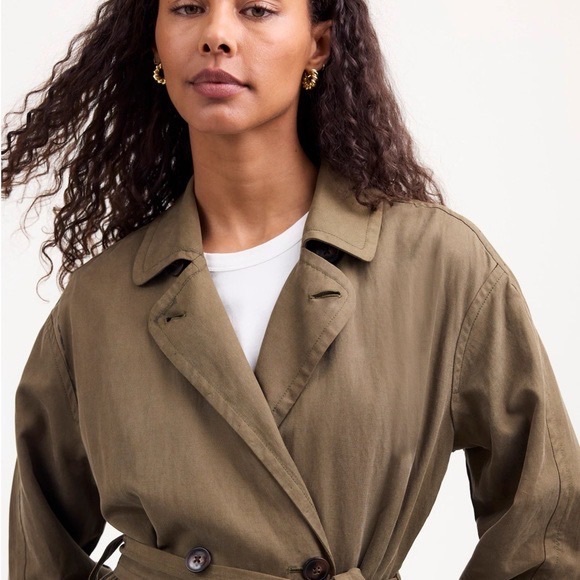 Madewell Belted Trench Coat in Drapey Twill Dark Olive Size M MWT Classic Preppy - Picture 4 of 6
